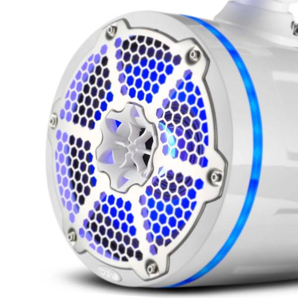 DS18 Audio - DS18 HYDRO NXL-X8TPNEO/WH 8" Marine Water Resistant Wakeboard Tower Neodymium Speaker with Built-in passive Radiator Bass Enhancer, 1" Driver and RGB LED Light 550 Watts - White