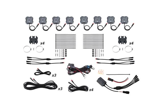 Diode Dynamics - Stage Series SXS Rock Light Installer Kit, RGBW M8 w/Controller (8-pack)